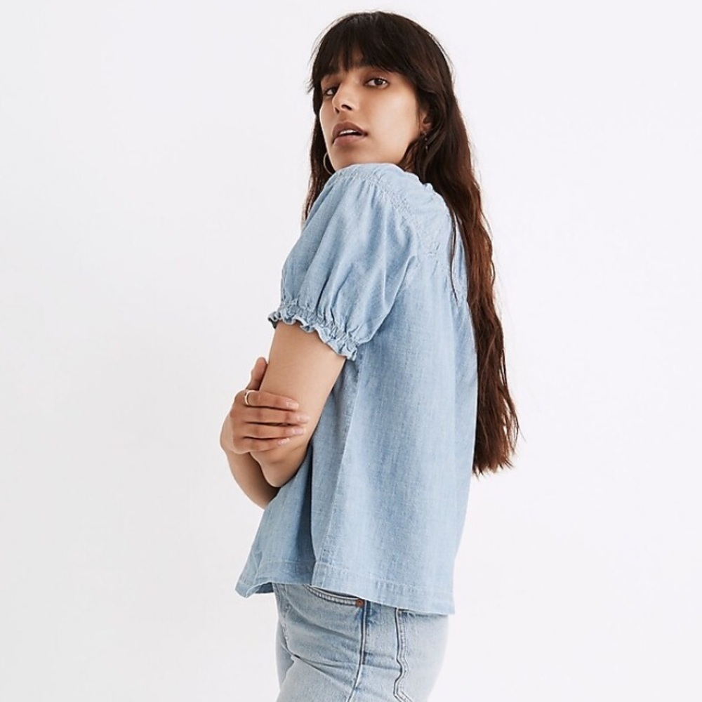 Madewell Denim Puff-Sleeve Top- NWT - Picture 2 of 7
